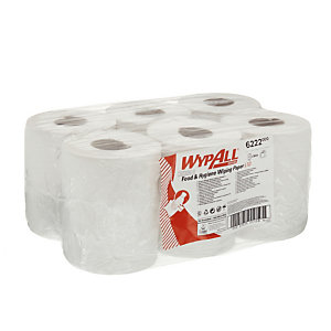 6 bobines d'essuyage blanches à dévidage central Wypall Reach, 430 formats