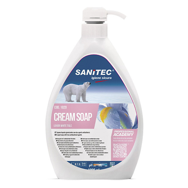 6 Flaconi crema sapone profumo talco bianco con dosatore 1000 ml Sanitec