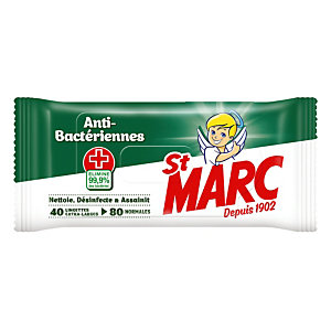 80 lingettes nettoyantes surfaces St Marc antibacteriennes, soit 40 lingettes extra-larges