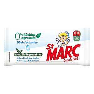 84 lingettes nettoyantes surfaces St Marc antibactériennes, soit 42 lingettes extra-larges 84 lingettes nettoyantes surfaces St Marc antibactériennes, soit 42 lingettes extra-larges