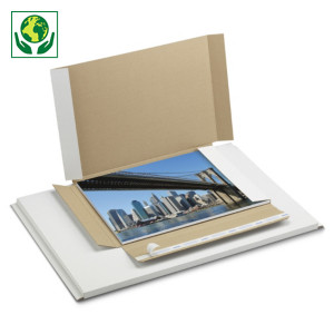 A3 Flatpack postdoos met sluitklep of zelfklevende sluiting, wit microgolfkarton A3 Flatpack postdoos met sluitklep of zelfklevende sluiting, wit microgolfkarton
