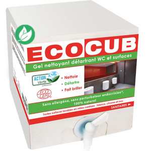 ACTION VERTE Gel nettoyant écologique détartrant surfaces et WC Parfum menthe - Ecocub de 10 litres ACTION VERTE Gel nettoyant écologique détartrant surfaces et WC Parfum menthe - Ecocub de 10 litres