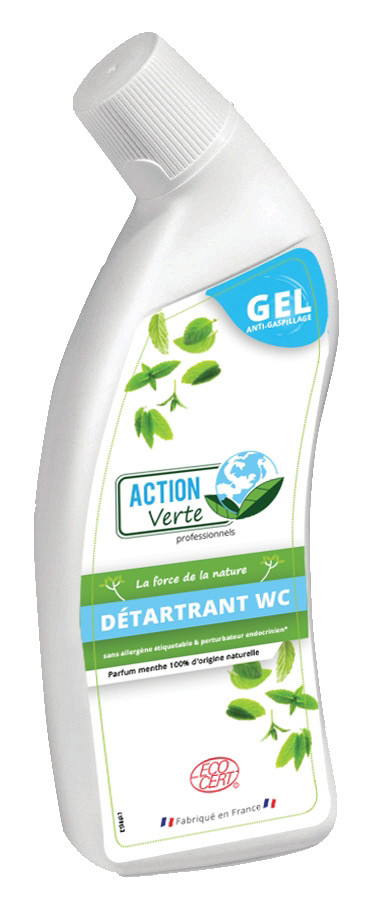 ACTION VERTE Gel WC détartrant écologique, parfum naturel Menthe, flacon de 750 ml