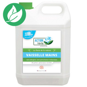 ACTION VERTE Liquide vaisselle mains écologique, sans parfum, Bidon de 5L ACTION VERTE Liquide vaisselle mains écologique, sans parfum, Bidon de 5L