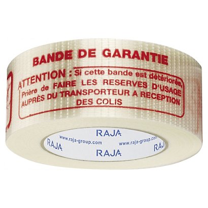 Adhésif armé chaîne et trame "BANDE DE GARANTIE" 140 microns RAJA - 1