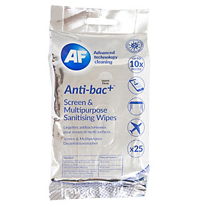 AF CLEANING Lingettes de nettoyage pour écrans et multi-surfaces antibactériennes  - Paquet de 25