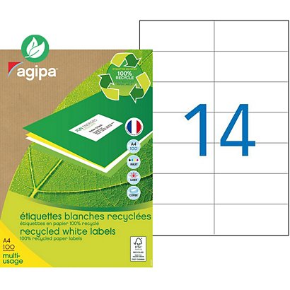 AGIPA 101191 Etiquettes blanches recyclées multi-usage 105 x 42,2 mm - Boîte de 1400 - 1