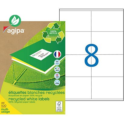 AGIPA 101192 Etiquettes blanches recyclées multi-usage 105 x 70 mm - Boîte de 800 - 1