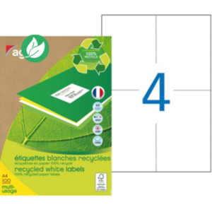 AGIPA 101193 Etiquettes blanches recyclées multi-usage 105 x 148,5 mm - Boîte de 400