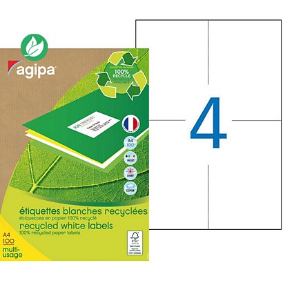 AGIPA 101193 Etiquettes blanches recyclées multi-usage 105 x 148,5 mm - Boîte de 400 - 1