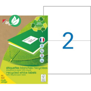 AGIPA 101194 Etiquettes blanches recyclées multi-usage 210 x 148,5 mm - Boîte de 200