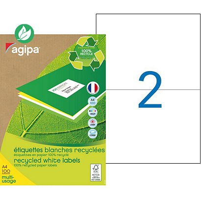 AGIPA 101194 Etiquettes blanches recyclées multi-usage 210 x 148,5 mm - Boîte de 200 - 1