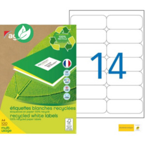 AGIPA 101196 Etiquettes blanches recyclées multi-usage 99,1 x 38,1 mm - Boîte de 1400 AGIPA 101196 Etiquettes blanches recyclées multi-usage 99,1 x 38,1 mm - Boîte de 1400