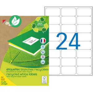 AGIPA 102645 Etiquettes blanches recyclées multi-usage 63,5 x 33,9 mm - Boîte de 2400 AGIPA 102645 Etiquettes blanches recyclées multi-usage 63,5 x 33,9 mm - Boîte de 2400