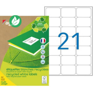 AGIPA 102646 Etiquettes blanches recyclées multi-usage 63,5 x 38,1 mm - Boîte de 2100