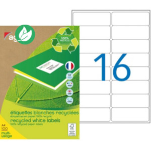 AGIPA 102647 Etiquettes blanches recyclées multi-usage 99,1 x 33,9 mm - Boîte de 1600 AGIPA 102647 Etiquettes blanches recyclées multi-usage 99,1 x 33,9 mm - Boîte de 1600