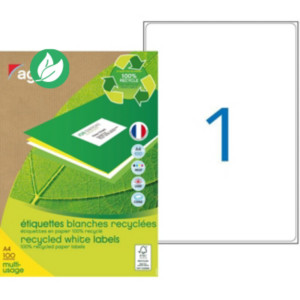 AGIPA 102651 Etiquettes blanches recyclées multi-usage 199,6 x 289,1 mm - Boîte de 100 AGIPA 102651 Etiquettes blanches recyclées multi-usage 199,6 x 289,1 mm - Boîte de 100