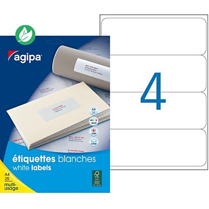 AGIPA 118807 Etiquettes blanches multi-usage 190 x 60 mm - Boîte de 100 - 1