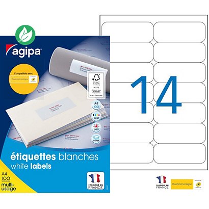 AGIPA 118986 Etiquettes blanches multi-usage 99,1 x 38,1 mm - Boîte de 1400 - 1