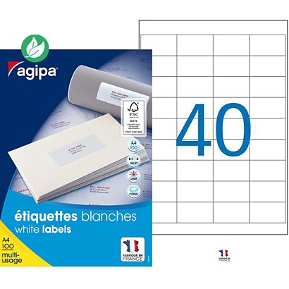 AGIPA 118991 Etiquettes blanches multi-usage 48,5 x 25,4 mm - Boîte de 4000 - 1