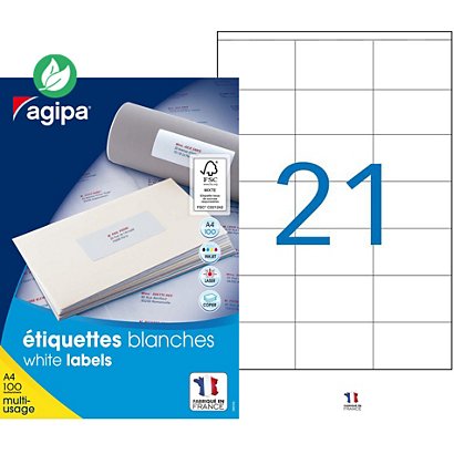 AGIPA 119009 Etiquettes blanches multi-usage 70 x 42 mm - Boîte de 2100 - 1