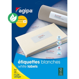 AGIPA 119613 Etiquettes blanches coins arrondis multi-usage 63,5 x 38,1 mm - Pochette de 525 AGIPA 119613 Etiquettes blanches coins arrondis multi-usage 63,5 x 38,1 mm - Pochette de 525