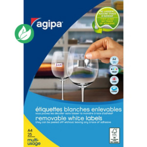 AGIPA 119646 Etiquettes blanches enlevables coins arrondis multi-usage 35,6 x 16,9 mm - Pochette de 2000 AGIPA 119646 Etiquettes blanches enlevables coins arrondis multi-usage 35,6 x 16,9 mm - Pochette de 2000