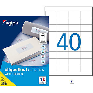 AGIPA Etiquettes blanches multi-usage 48,5 x 25,4 mm - 118991 - Boîte de 4000