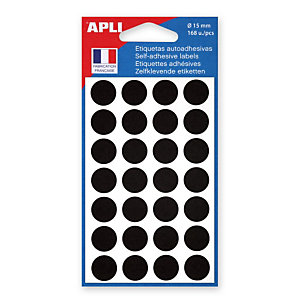 AGIPA Pastilles adhésives de couleur, Ø 15 mm - Pochette de 168, coloris noir