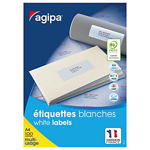 AGIPA Étiquettes adhésives blanches multi-usages, 105 X 39 mm -  1400 étiquettes par boîte,  14 étiquettes par feuille