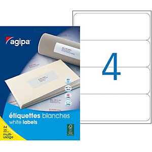 AGIPA Étiquettes pour dos de classeur auto-adhésives multi-usage 190 X 60 mm blanches - Pochette de 100