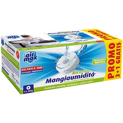 AIR MAX Ricarica Tab Mangiaumidità, Fragranza Neutra, 450 g (confezione 3+1 omaggio)