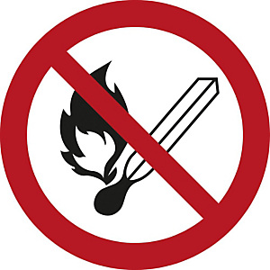 Señal de prohibición de PVC resistente "Prohibido encender fuego" 200 (Ø) mm roja Señal de prohibición de PVC resistente "Prohibido encender fuego" 200 (Ø) mm roja