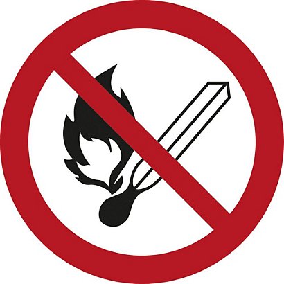 Señal de prohibición de PVC resistente "Prohibido encender fuego" 200 (Ø) mm roja