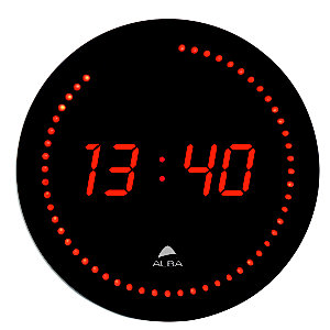 Alba Horloge murale digitale Horled à LED rouge - Diamètre 30 cm - Noir