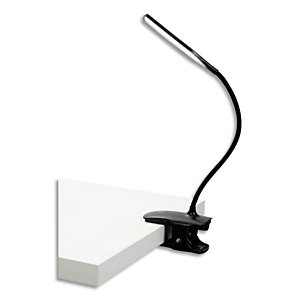 ALBA Lampe ss fil LEDCLIP ABS, silicone 3 niveaux d'intensité Tête:15x3 cm Bras:26 cm Base:12x6 cm. Noire