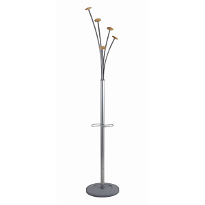Alba Perchero de pie en aluminio y madera de 5 colgadores, gris y haya Alba Perchero de pie en aluminio y madera de 5 colgadores, gris y haya