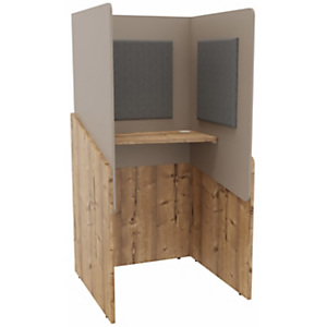 Alcôve cabine de confidentialité acoustique debout CALME Bas Timber - Haut Argile - Habillage Gris Alcôve cabine de confidentialité acoustique debout CALME Bas Timber - Haut Argile - Habillage Gris
