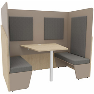 Alcôve cabine de confidentialité acoustique duo assise 2 banquettes CALME Bas Chêne - Haut Argile - Habillage Gris Alcôve cabine de confidentialité acoustique duo assise 2 banquettes CALME Bas Chêne - Haut Argile - Habillage Gris