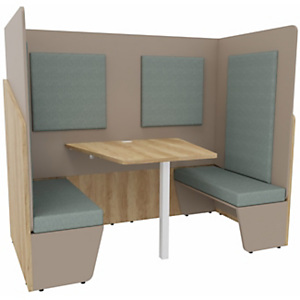 Alcôve cabine de confidentialité acoustique duo assise 2 banquettes CALME Bas Chêne Nebraska - Haut Argile - Habillage Vert Alcôve cabine de confidentialité acoustique duo assise 2 banquettes CALME Bas Chêne Nebraska - Haut Argile - Habillage Vert