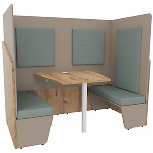 Alcôve cabine de confidentialité acoustique duo assise 2 banquettes CALME Bas Timber - Haut Argile - Habillage Vert Alcôve cabine de confidentialité acoustique duo assise 2 banquettes CALME Bas Timber - Haut Argile - Habillage Vert