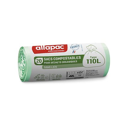 Alfapac sac poubelle compostable 110l Vert - lot de 200 - 1