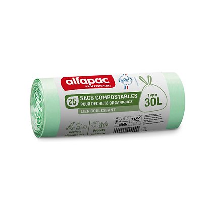 Alfapac sac poubelle compostable 30l Vert - lot de 250