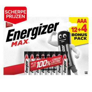 Alkalinebatterijen Energizer Max LR03 AAA, set van 12 + 4