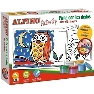 ALPINO Activity Pinta con los dedos (5 Botes de pintura de dedos + 6 láminas colorear + Guía Uso)