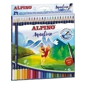 ALPINO Aqualine Lápices de colores, acuarelables, hexagonal, estuche de 24, colores surtidos