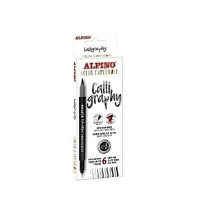 ALPINO Color Experience Calligraphy Rotulador punta de fibra, doble punta (fina/pincel), estuche de 6, colores surtidos