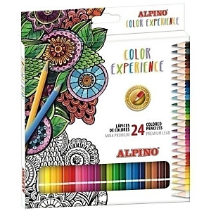ALPINO Color Experience Lápices de colores, hexagonal, caja de 24 (Incluye libro con 120 mandalas), colores surtidos