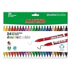 ALPINO Double Rotuladores con 2 puntas, doble punta, punta fina y gruesa, super lavables, bolsa de 24, colores surtidos