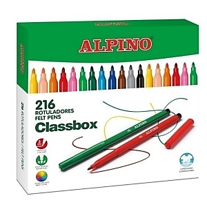 ALPINO Economy Rotulador, punta fina 3 mm, super lavable, caja de 216, colores surtidos
